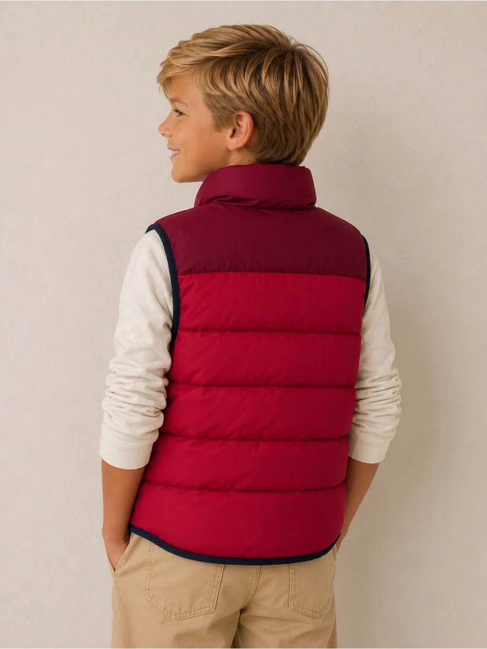 NWT Gap Kids Youth Red/Burgundy Colorblock Quilted Puffer Zip Vest Unisex